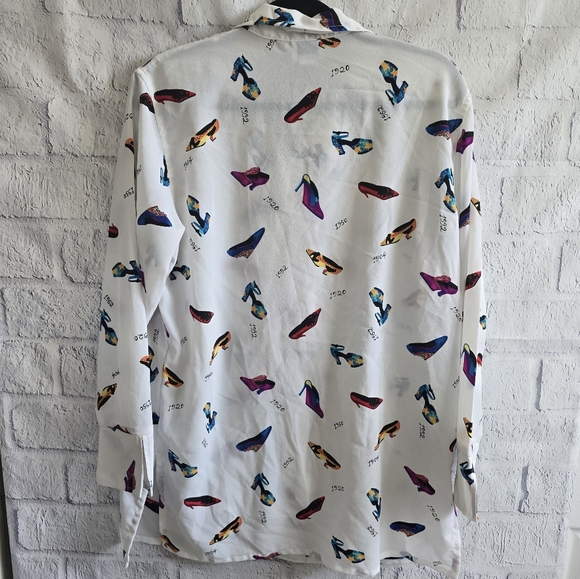 Personality Unique White Button Up Shoe Blouse Medium - Picture 3 of 11